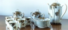 Japanese Kutani Ware 15 piece Coffee set. Pots with lids and 6 cups and saucers.