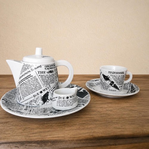 Newspaper print teapot set - newspaper, cup