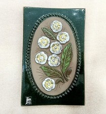 1960 Jie Gantofta wall plaque white forget me not flowers Sweden vintage plate