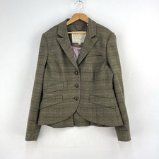 Jack Wills Tweed Jacket Womens 14 Green Check Wool Fox Country Hacking Blazer