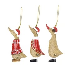 DCUK Christmas Handcrafted Wooden Duck Hanging Tree Decorations In Three Designs