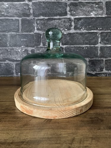 Green hand blown glass cloche - green,