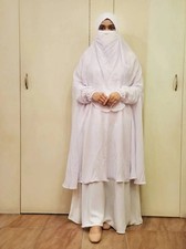 Non Transparent Free Size WHITE COLOR Khimar style Jilbab With niqab