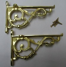 Rustic iron shelf brackets shelving vintage BRASS On IRON PAIR 5"