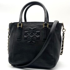 Tory Burch Thea Chain Leather Shoulder Bag Black Women Authentic