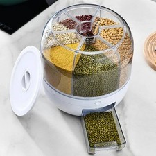 Rotating Grain Storage Bin 6 Grids Rice Container Food Dispenser Organizer -5KG