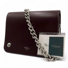 Mulberry Shoulder Bag Leather Bordeaux Burgundy Logo Large Chain Strap Crossbody