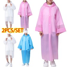2PCS Child Kid Hooded Rainsuit Rain Cover Poncho Raincoat-Jacket Coat Waterproof