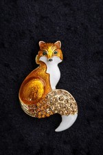 Enamel Orange Fox Brooch