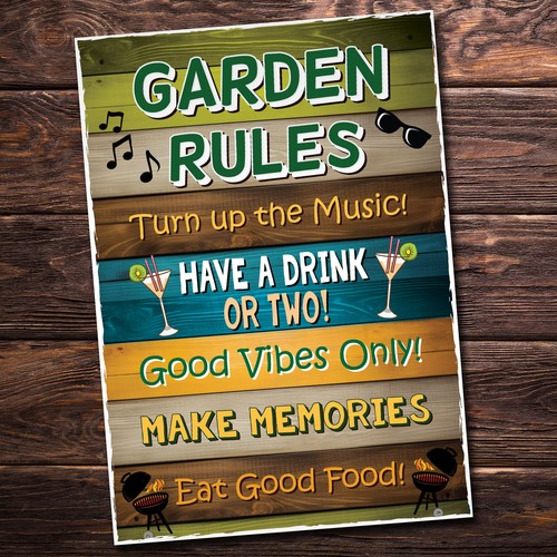 Garden rules wall sign - sign, novelty