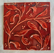 RED CRAVEN DUNNILL ANTIQUE 6 INCH TILE MAJOLICA