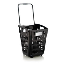 Black Plastic Shopping Basket With Wheels And Telescopic Handle - 52L