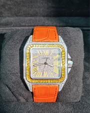 Cartier Santos 100 Custom set diamond Orange Bezel & Dial 2006 Box & Papers