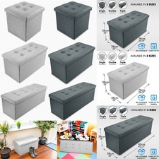 Folding Storage Ottoman Seat Stool Storage Boxes Home Chair Footstool Bench Grey