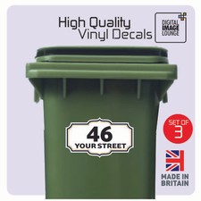 3 x WHEELIE BIN NUMBERS CUSTOM HOUSE & ROAD STREET NAME STICKERS 205X125 PRINTED