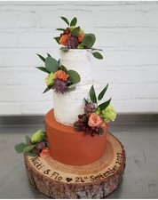 Personalised rustic log cake stand burnt text, weddings & celebrations all sizes