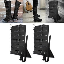 Medieval Lace up Buckle Boots Gaiters Protective Faux Leather Black