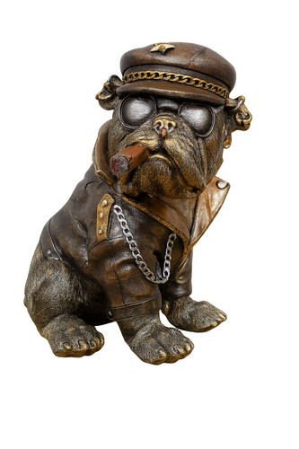 Bronze bulldog biker ornament - bulldog,