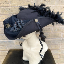 Awesome Black Bronze Tricorn Pirate Hat Renaissance Feather Ship Octopus 57cm