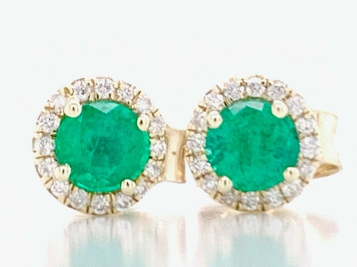 Emerald and diamond halo stud - and,