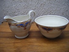 1950's GRINDLEY CREAM PETAL MILK JUG AND SUGAR BOWL- BLUE / YELLOW /GOLDEN BROWN