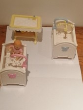Vtg Fisher Price Loving Family Dream House Cots,Mobiles,Baby,Changing Station-Ex