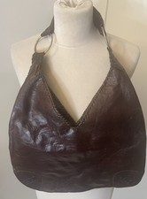 Vintage 1990s Boho Hand Made Brown Leather Slouch/hobo Bag - Handmade In Spain