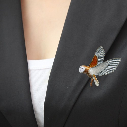Owl animal enamel alloy - enamel, brooch
