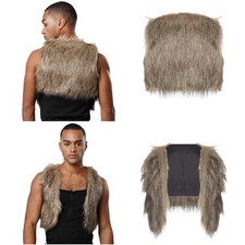 Mens Womens Open Front Faux Fur Viking Tank Top Vests Crop Waistcoats Costume