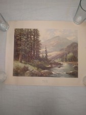Vintage Art Mountain Stream Reproduction Print By Robert Wood Signed By Artist