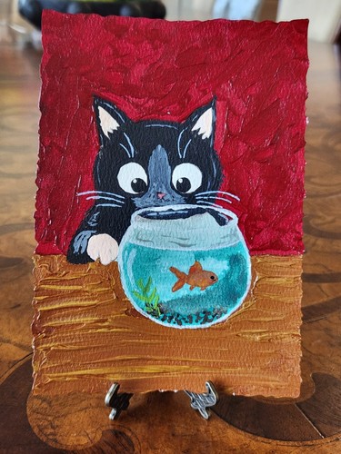 Original painting tuxedo cat - original,