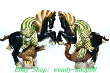23" Old Chinese Dynasty Tang Sancai Pottery Porcelain Dragon Horse Statue Pair