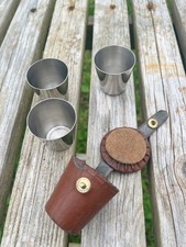 Vintage Stainless Steel Shot Cups in Leather Case