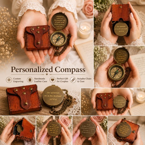 Custom engraved pocket compass - pocket,