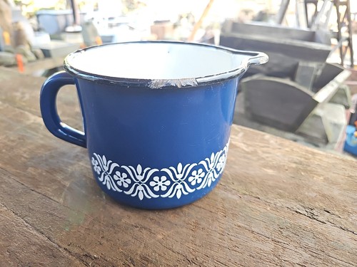 Retro vintage enamel blue jug - vintage,