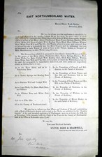 1874 EAST NORTHUMBERLAND WATER, North Shields notice to Corn Mill, Weldon