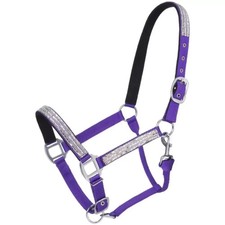 New! Purple Adjustable NYLON MINIATURE MINI HORSE HALTER w/ CRYSTAL ACCENTS