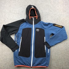Ortovox Jacket Mens XL Blue Black Swisswool Hooded Full Zip Softshell Ski
