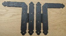 H L Door Hinges Wrought Iron Black Wax Finish Old English Cottage Style Pair