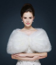 New White Faux Fur Wrap Jacket Bolero Shawl Shrug Cape Bridal &Wedding
