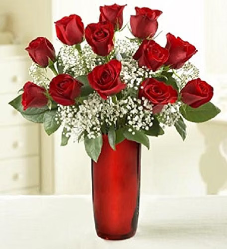 Red glass cylinder vase - cylinder,