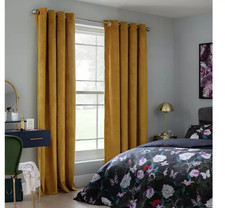 Eyelet Curtains Pair Mustard