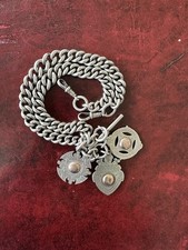Heavy Antique Silver Albert Chain 154g Chester 1930 + 3 Irish Football Medals