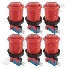 6 x Happ Style 28mm Round Classic Arcade Buttons & Microswitches (Red) - MAME