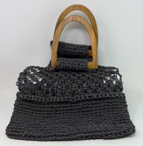 Gray crochet trapezoid - gray, satchel