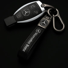 Mercedes Car Keychain Elegant Black Leather Keyring with Logo Badge UK