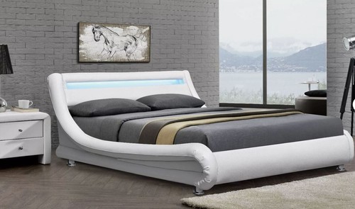 White leather bed italian - white,