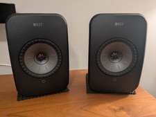 KEF LSX Wireless Active Speakers in black with remote,  cables & packaging