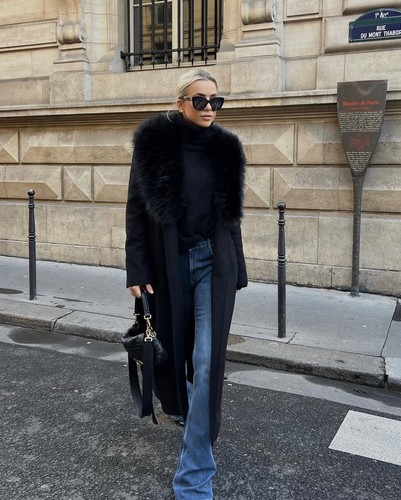 Zara wool coat with faux - zara,