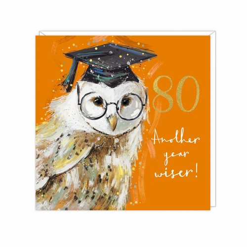 80th birthday card owl - 80th,